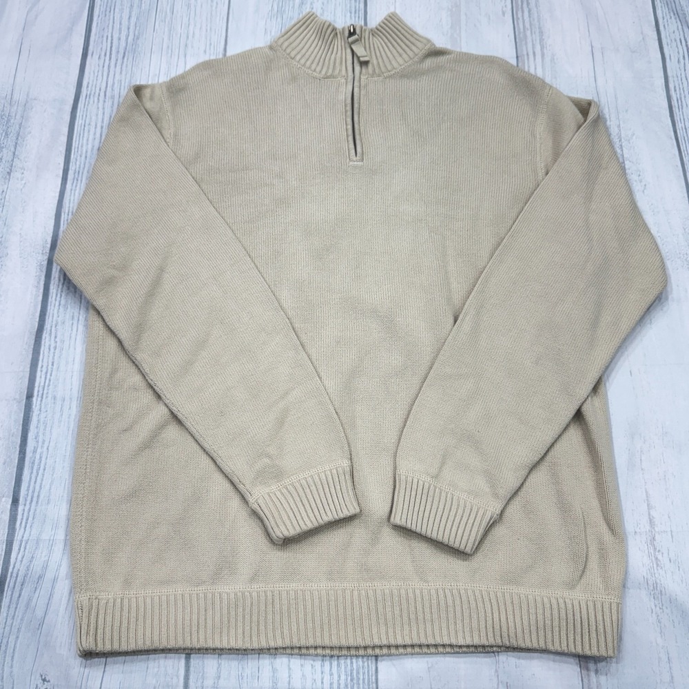 Eddie Bauer 1/4 Zip Sweater XLT Tall Beige Cotton Pullover Golf Mens